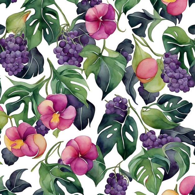 Seamless pattern with beautiful fruit and tree motifs