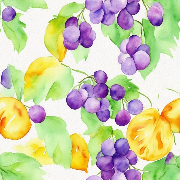 Seamless pattern with beautiful fruit and tree motifs