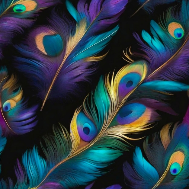 Seamless pattern with beautiful peacock feather