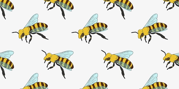 Seamless pattern with bee or wasp. Flat vector illustration