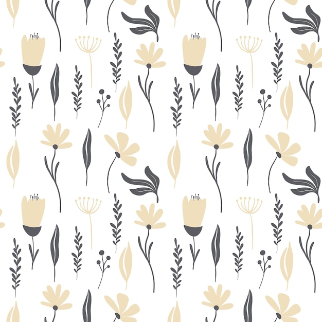 The seamless pattern with beige flowers on a white background is perfect for fabric wallpaper