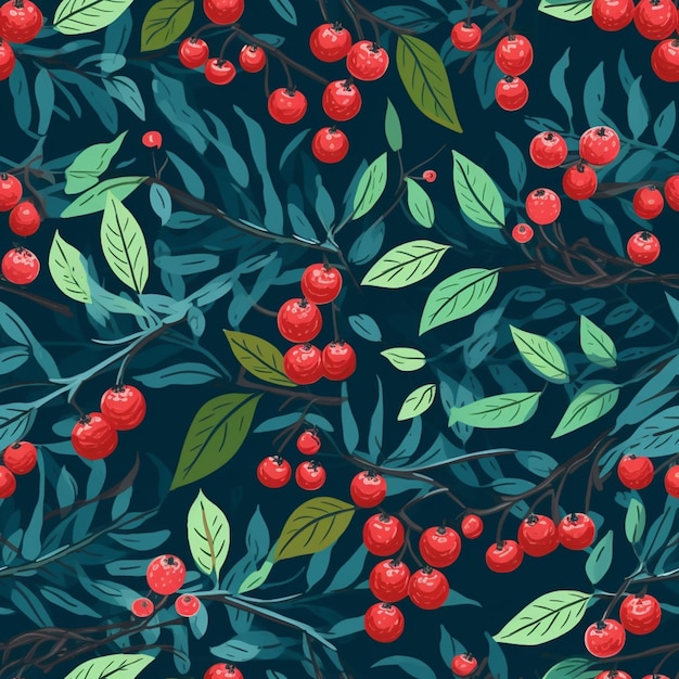 Seamless pattern with berries on a dark background.