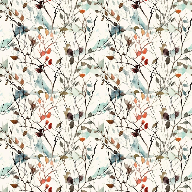 A seamless pattern with birds on branches.