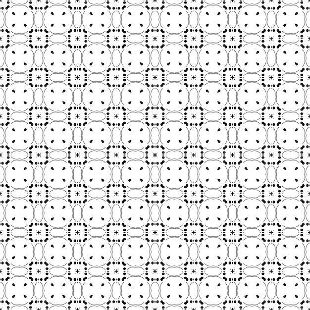 a seamless pattern with black and white abstract flowers and leaves.