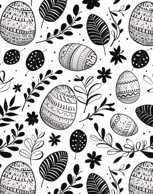 Seamless pattern with black and white Easter eggs Vector illustration