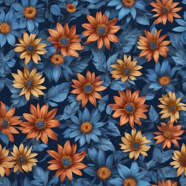 Seamless pattern with a blue flower on a blue background