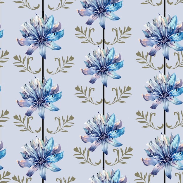 Seamless pattern with blue flowers on a blue background.