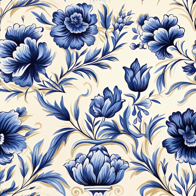 Seamless pattern with blue flowers Vector illustration Tile
