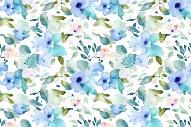 A seamless pattern with blue flowers on a white background