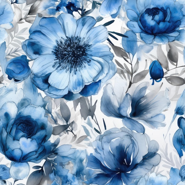 A seamless pattern with blue flowers.