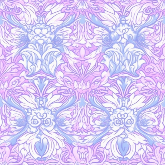 Seamless pattern with blue and purple flowers on a white background