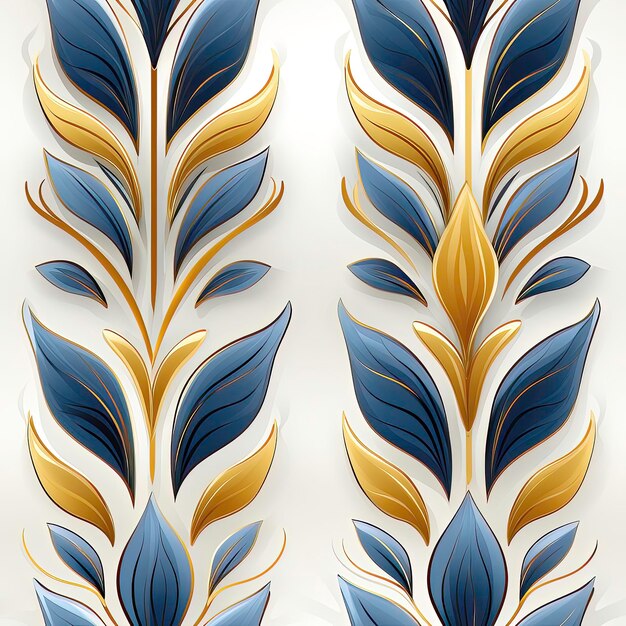 Seamless pattern with blue and yellow leaves Vector illustration Tile