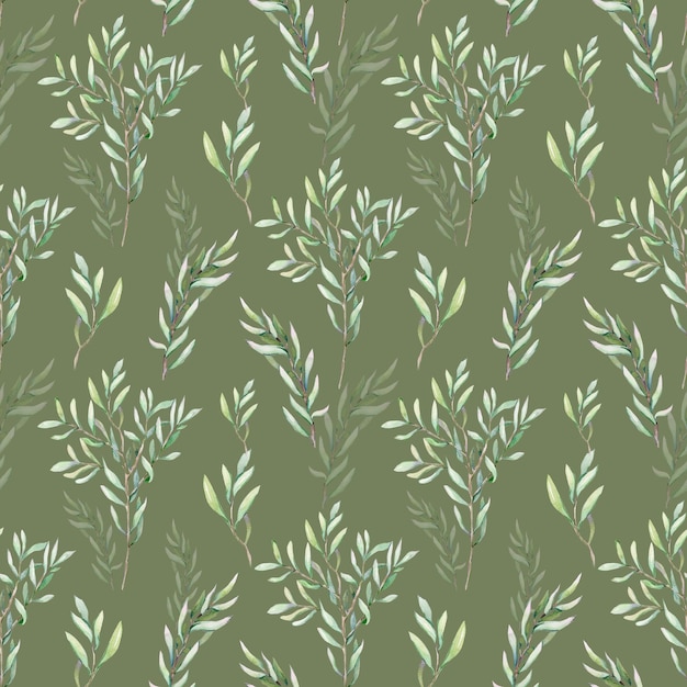 Seamless pattern with branches on a green background.