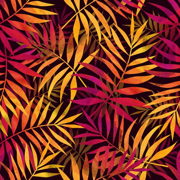 Photo seamless pattern with bright tropical palm leaves stylish illustration background for textile and fabric