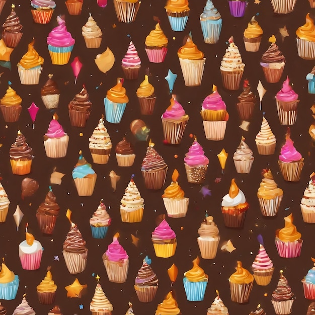 A seamless pattern with a brown background for a birthday party
