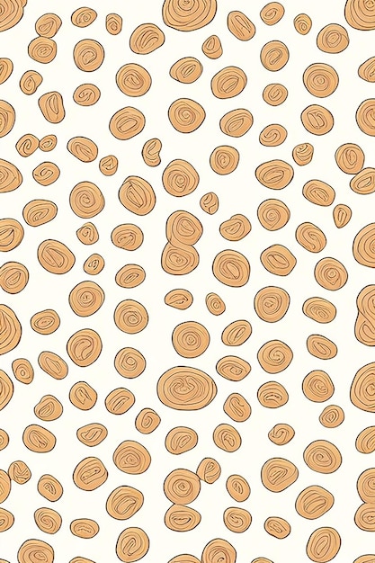 Photo seamless pattern with a brown pattern of circles and the word coffee on the white background.