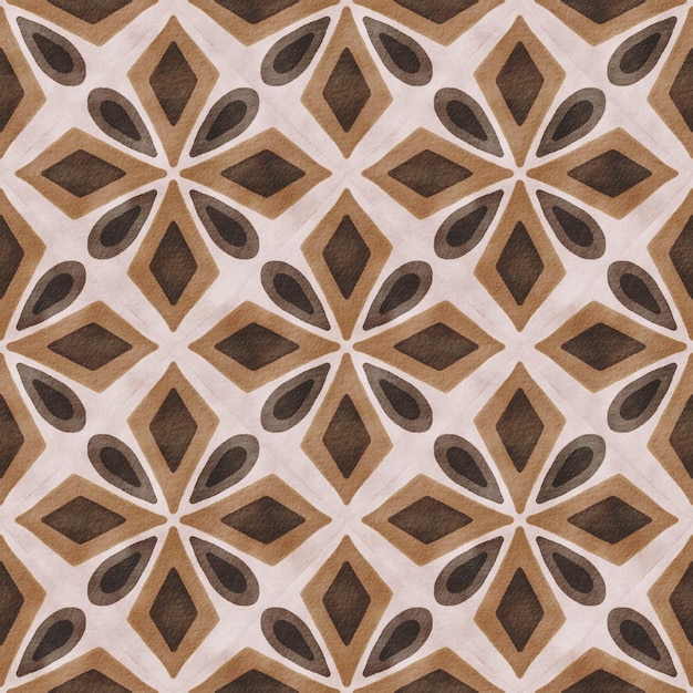 Seamless pattern with brown watercolor geometric ornament