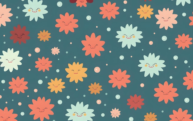 A seamless pattern with a bunch of flowers and the words happy on it.