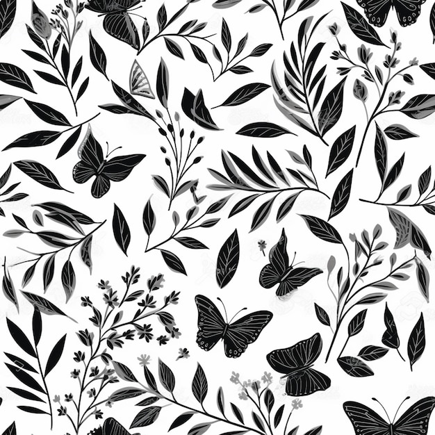 A seamless pattern with butterflies and flowers.