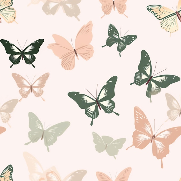 A seamless pattern with butterflies on a light background.