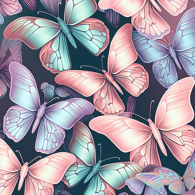 Фото Бесшовный узор с бабочками на темном фоне.