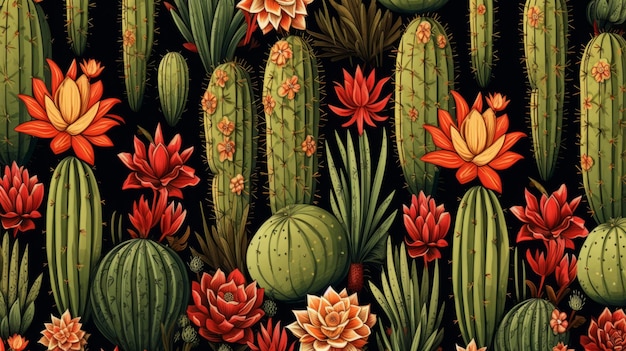 Seamless pattern with cartoon cactus background wallpaper design concept