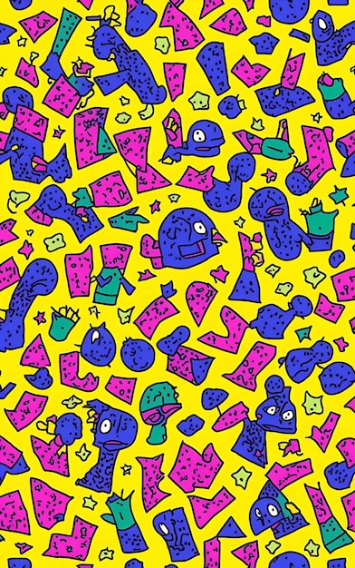 A seamless pattern with cartoon monsters and monsters.