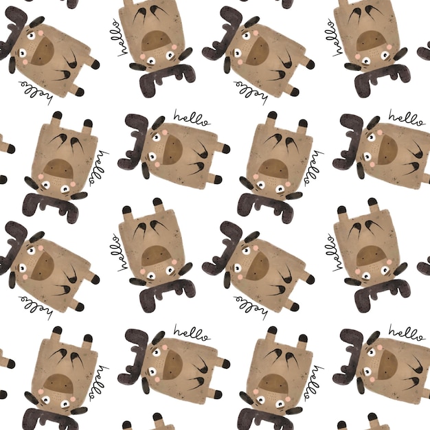 Seamless pattern with cartoon moose decor elements