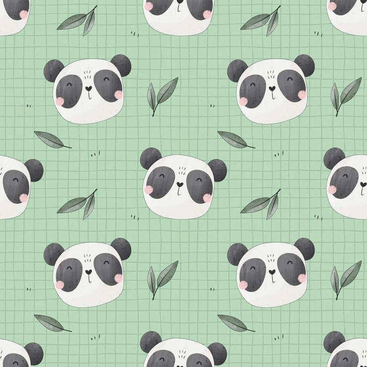 Photo seamless pattern with cartoon panda colorful illustration for kids hand drawing flat style