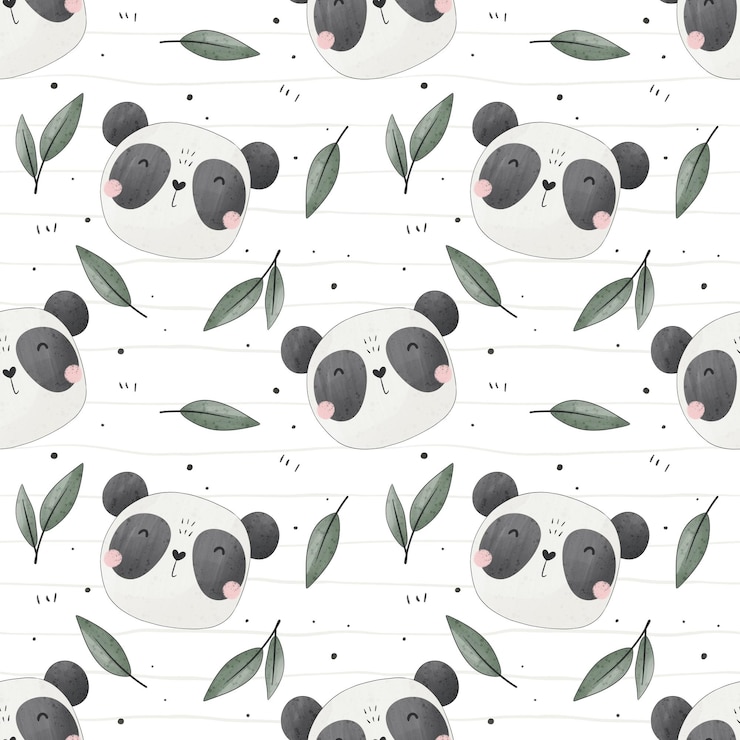Photo seamless pattern with cartoon panda colorful illustration for kids hand drawing flat style