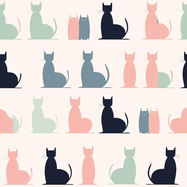 Seamless pattern with cats on a light background vector art illustration