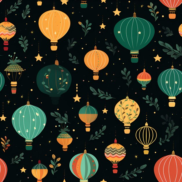 Seamless pattern with Chinese lanterns on a dark background