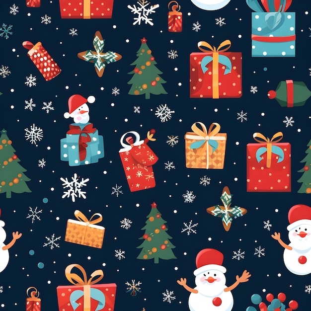 Seamless pattern with Christmas elements on dark blue background Generative ai