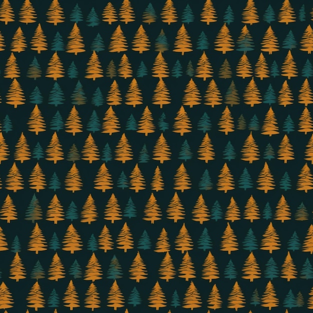 Seamless pattern with christmas trees on a dark green background.