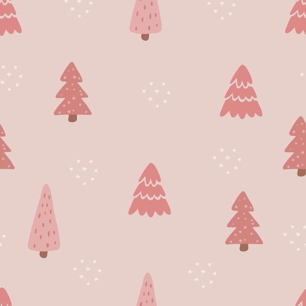 Seamless pattern with Christmas trees Holiday modern boho background Vector illustration