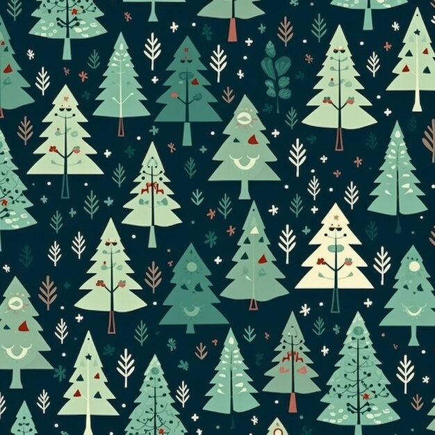 クリスマスツリーのシームレスパターン平らなスタイルのベクトルイラスト