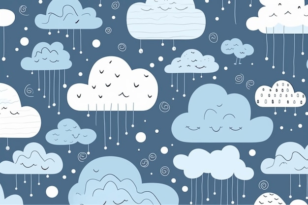 A seamless pattern with clouds and birds.