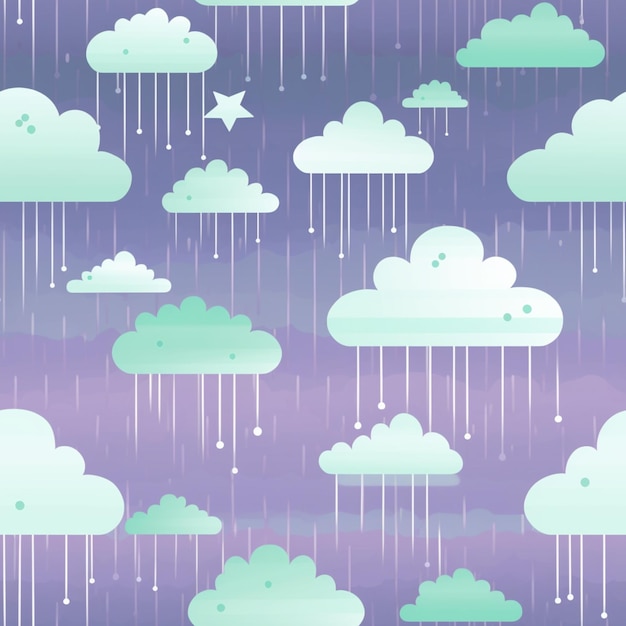 A seamless pattern with clouds and raindrops