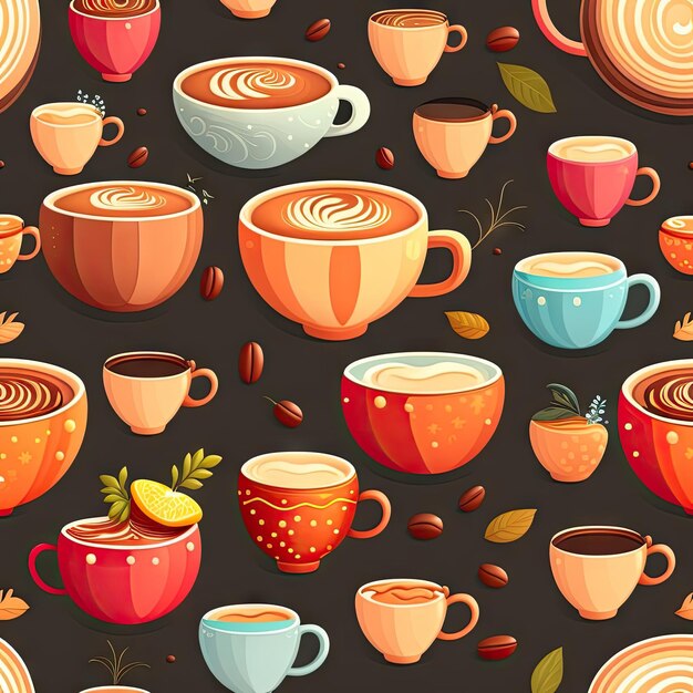 Photo seamless pattern with coffee cups