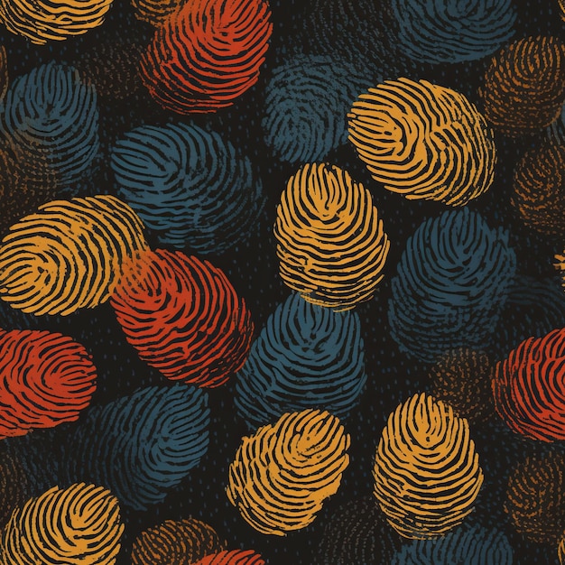 Photo a seamless pattern with colored fingerprints on a black background.