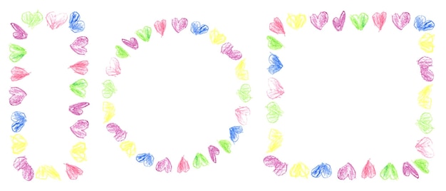 Seamless Pattern With Colored Kid's Crayon Hand Drawn Hearts