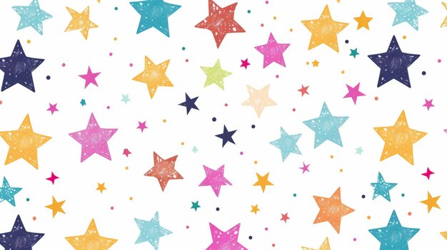 Бесшовный рисунок с цветными звездами различных размеров на белом фоне Детский фон для открыток обои