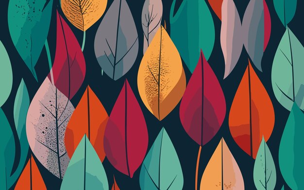 Бесшовный узор с красочными осенними листьями. Векторная иллюстрация в стиле ретро, декоративный цветочный узор.