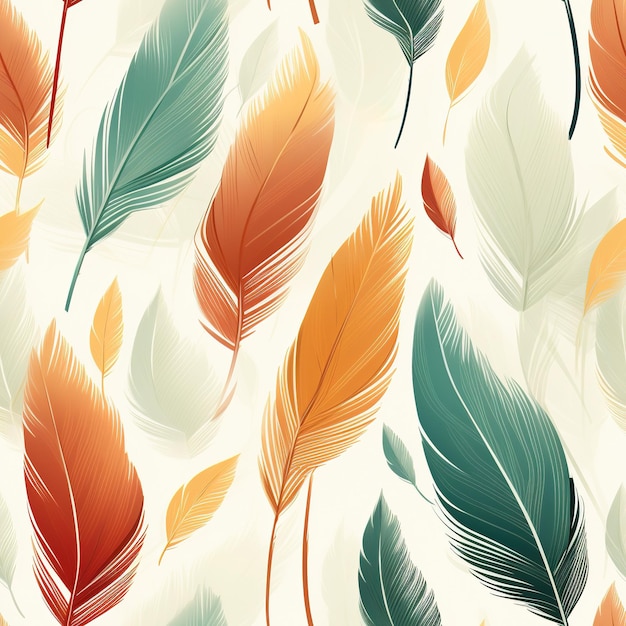 Seamless pattern with colorful feathers