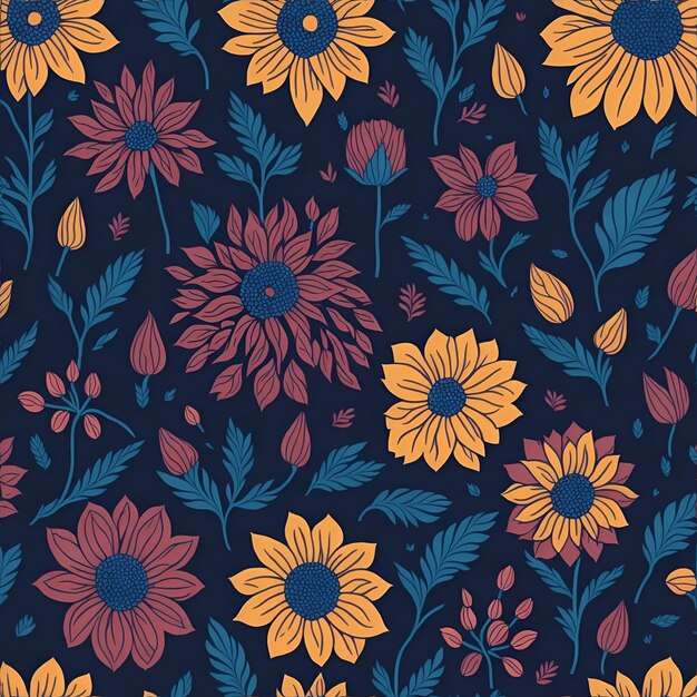 Photo a seamless pattern with colorful flowers on a dark background.