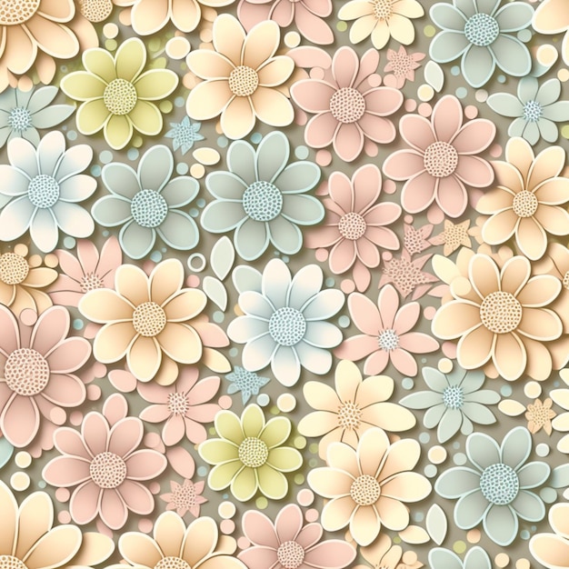 Seamless pattern with colorful flowers on a light background.