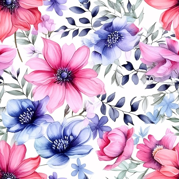 흰색 배경에 화려한 꽃과 원활한 패턴