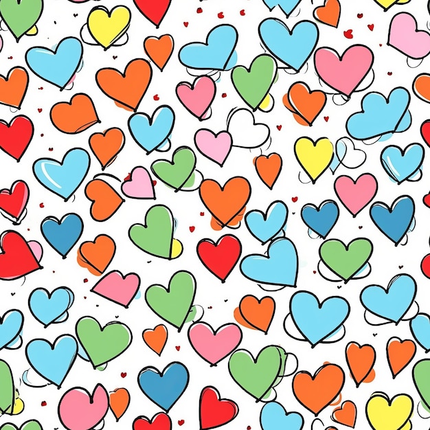 Seamless pattern with colorful hearts on white background Vector illustration