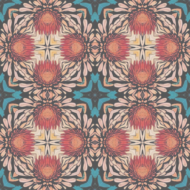 a seamless pattern with a colorful ornament on a blue background.