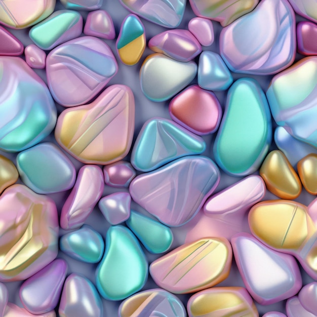 Photo seamless pattern with colorful pebbles abstract background with stones in bright pastel colors
